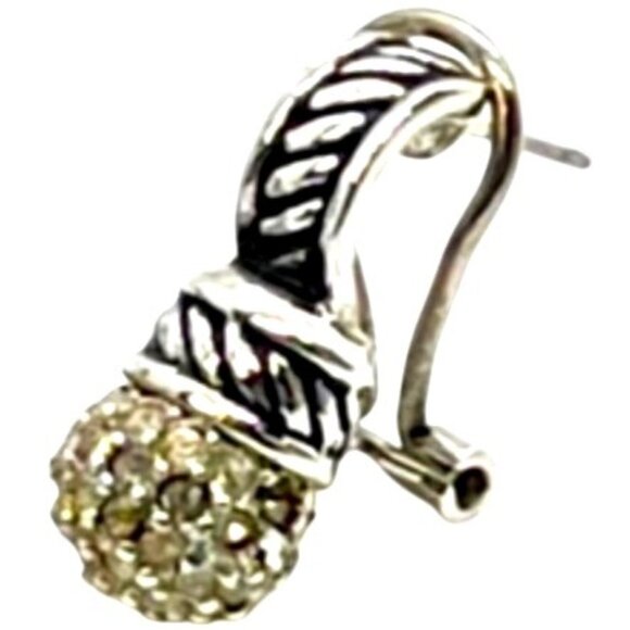 Vintage 90s Pave CZ Silver Tone Renaissance Revival Design Pierced Earrings - Picture 2 of 5